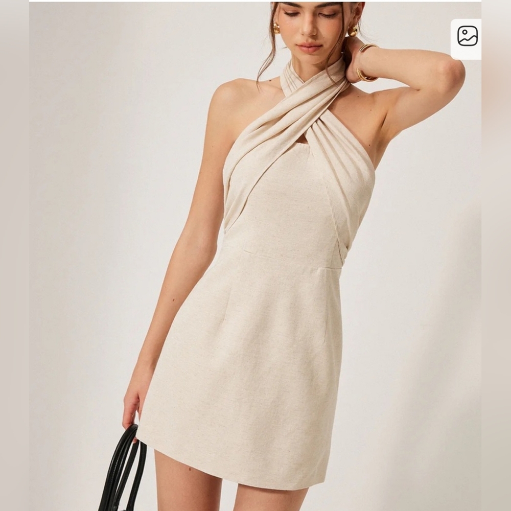 NWT Commense Linen Twist top dress in Oatmeal Size Large